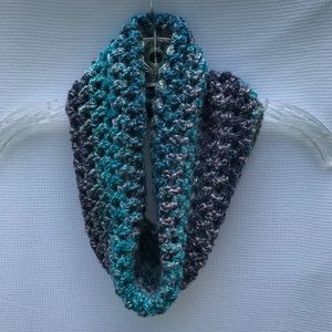 New Hand Crocheted Infinity Scarf Blue